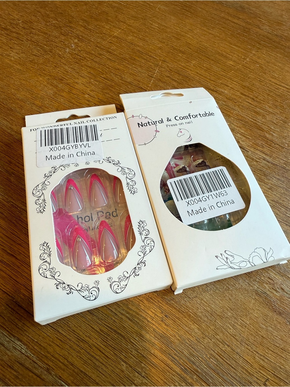 Press-On Nail Set with Pink Accent Tips and Butterflies NEW
